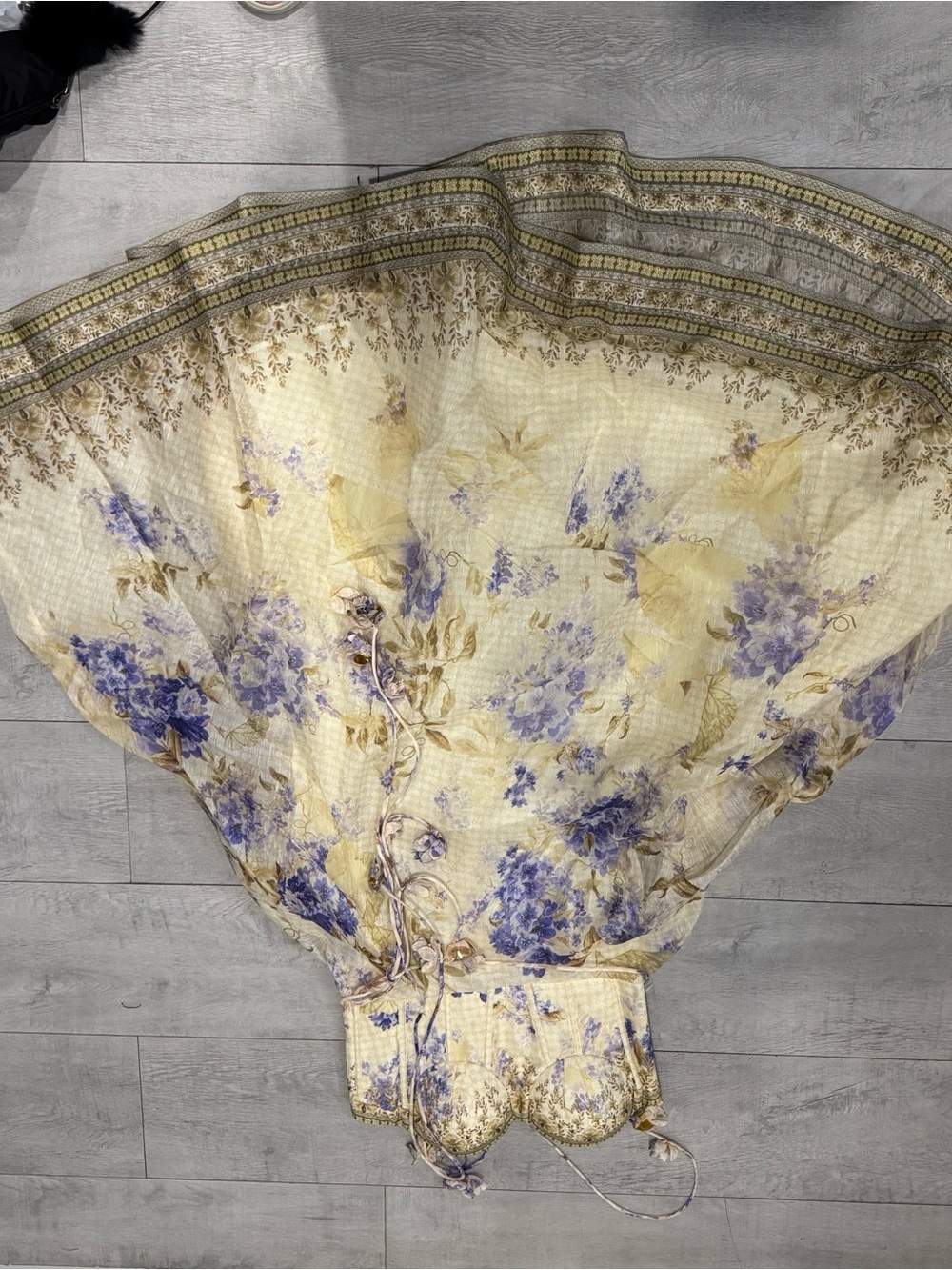 Zimmermann Cream and Lavender Floral Midi Dress with Gold Accents - Picture 3 of 10